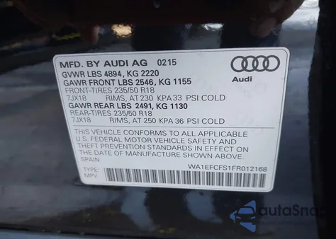 2015 Audi Q3 2.0T Premium Plus from USA, damaged, VIN WA1EFCFS1FR012168